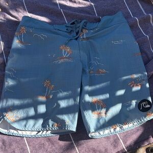 Quiksilver Teal and Orange Tropical Board Shorts